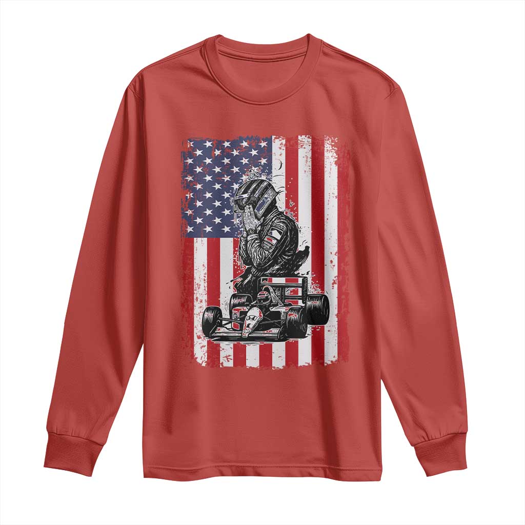 Patriotic Racing Car American Flag Race Long Sleeve Shirt TS14 Red Print Your Wear