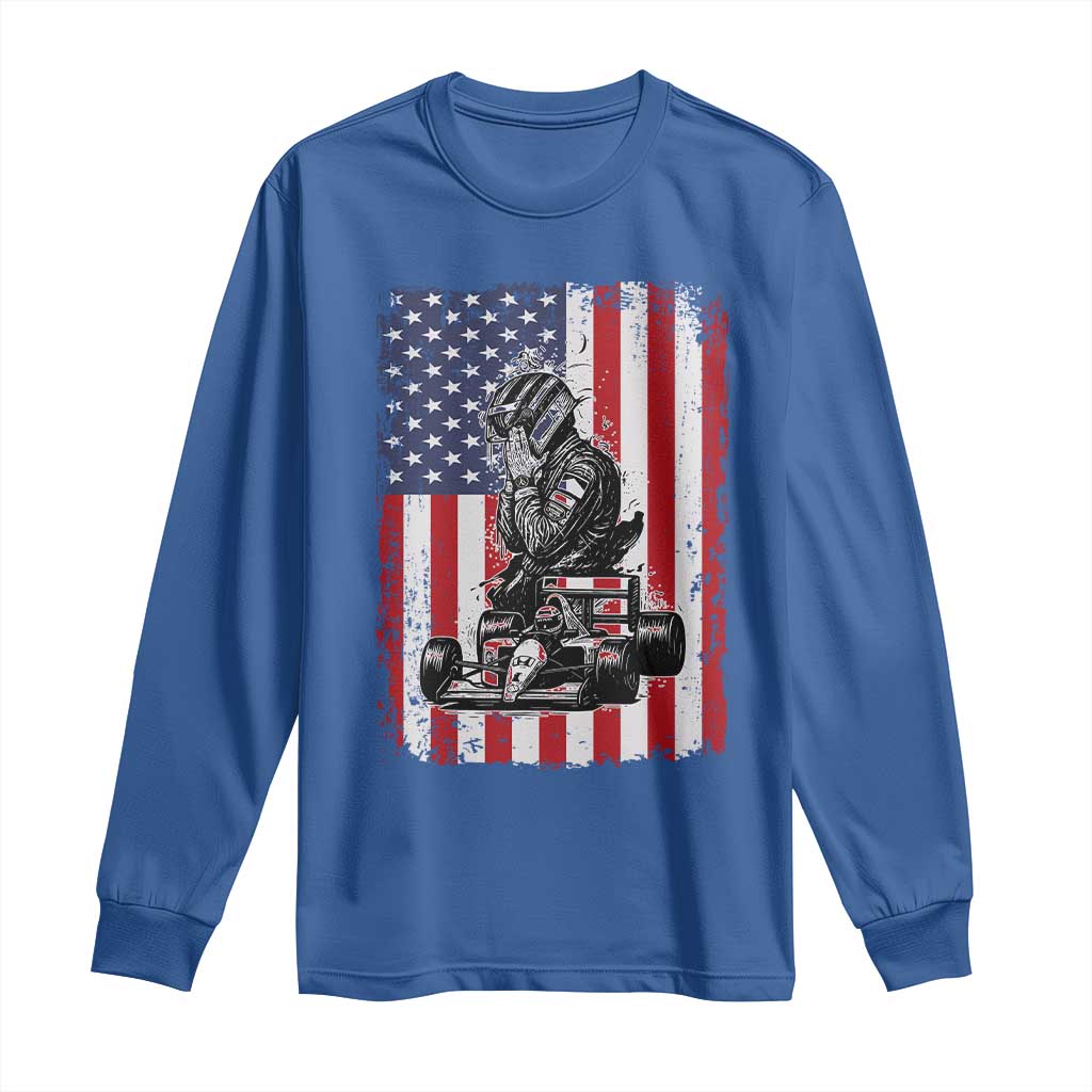 Patriotic Racing Car American Flag Race Long Sleeve Shirt TS14 Royal Blue Print Your Wear