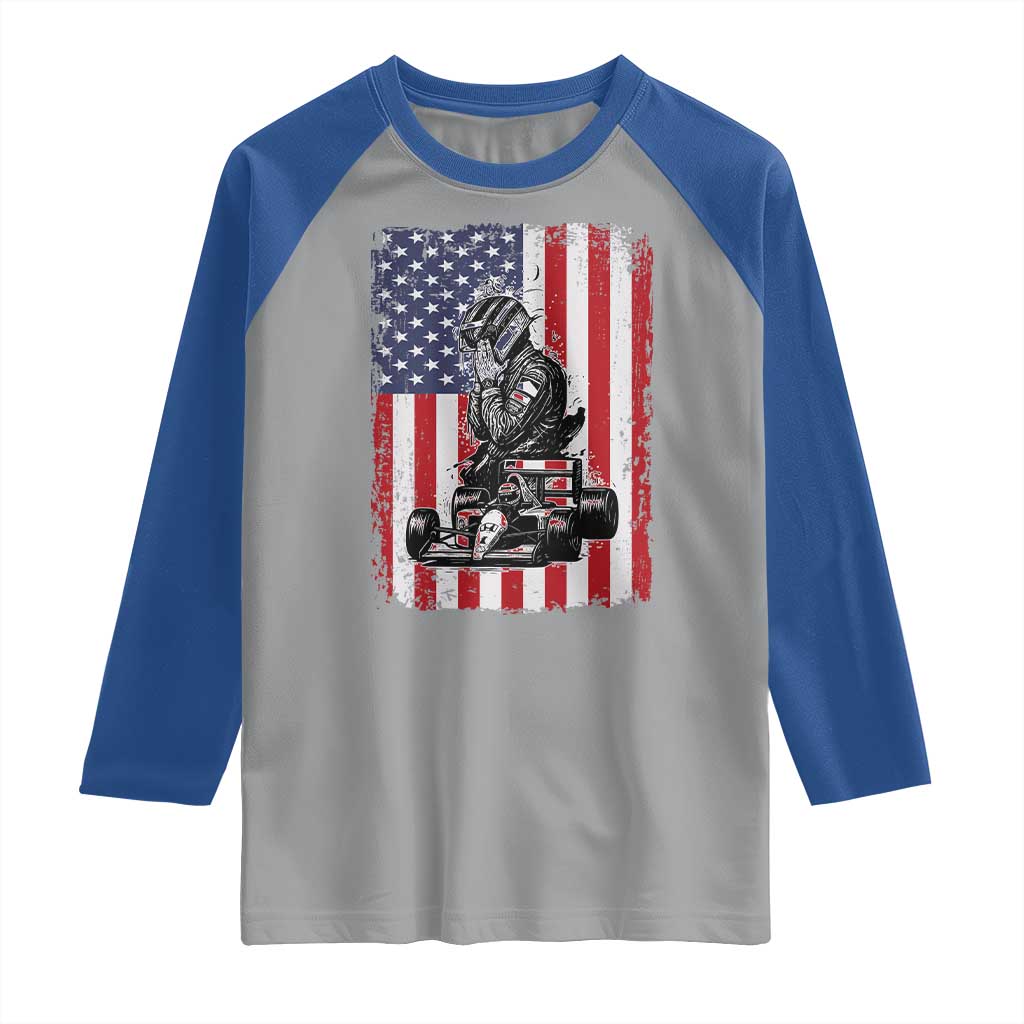 Patriotic Racing Car American Flag Race Raglan Shirt TS14 Sport Gray Royal Print Your Wear