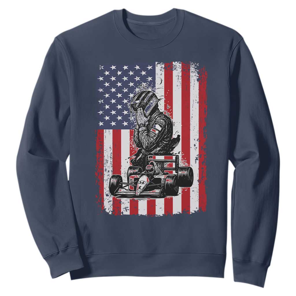Patriotic Racing Car American Flag Race Sweatshirt TS14 Navy Print Your Wear