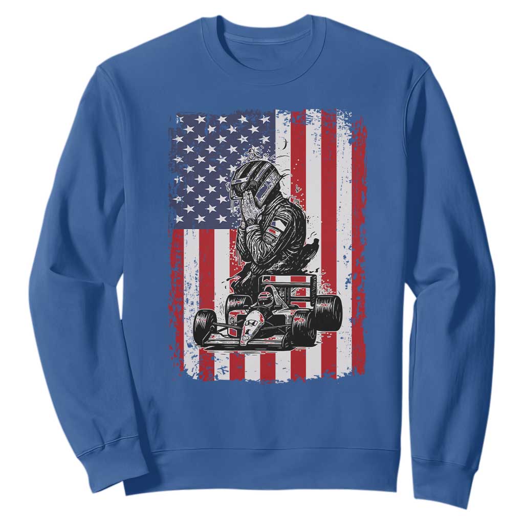 Patriotic Racing Car American Flag Race Sweatshirt TS14 Royal Blue Print Your Wear