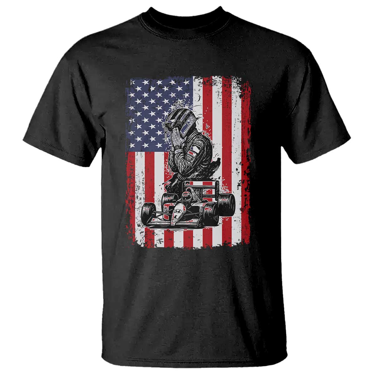 Patriotic Racing Car American Flag Race T Shirt TS14 Black Print Your Wear