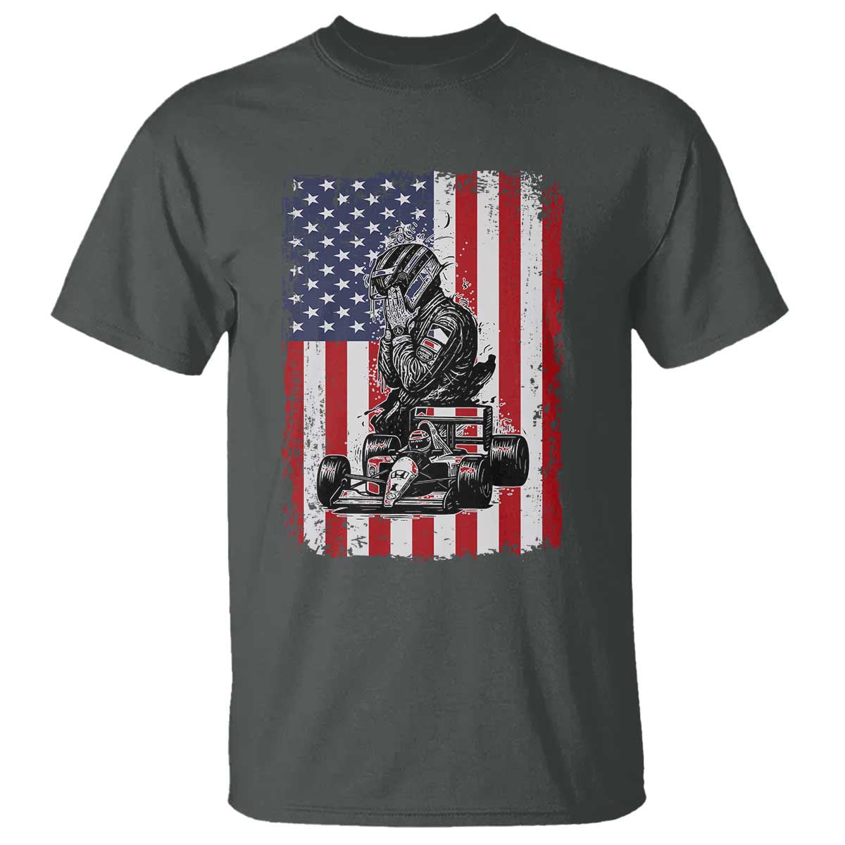 Patriotic Racing Car American Flag Race T Shirt TS14 Dark Heather Print Your Wear