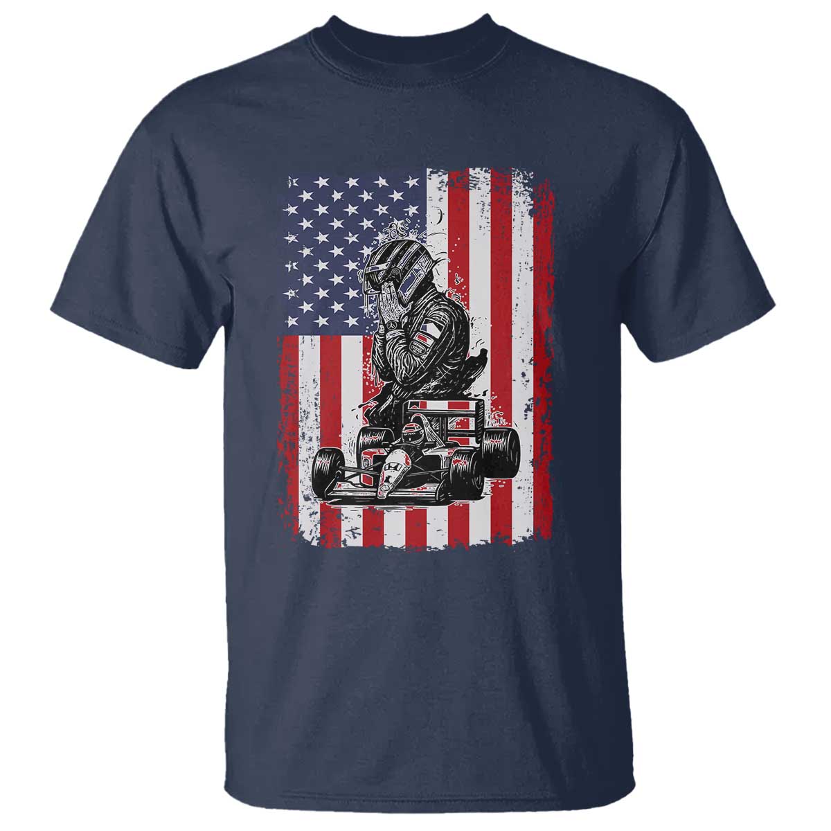 Patriotic Racing Car American Flag Race T Shirt TS14 Navy Print Your Wear