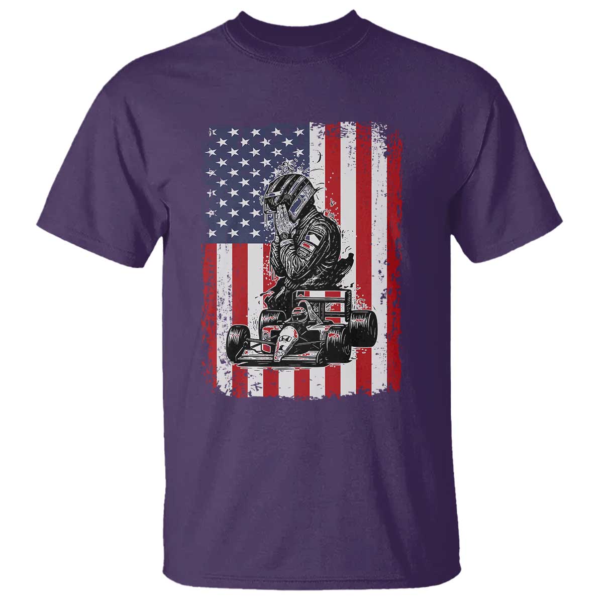 Patriotic Racing Car American Flag Race T Shirt TS14 Purple Print Your Wear