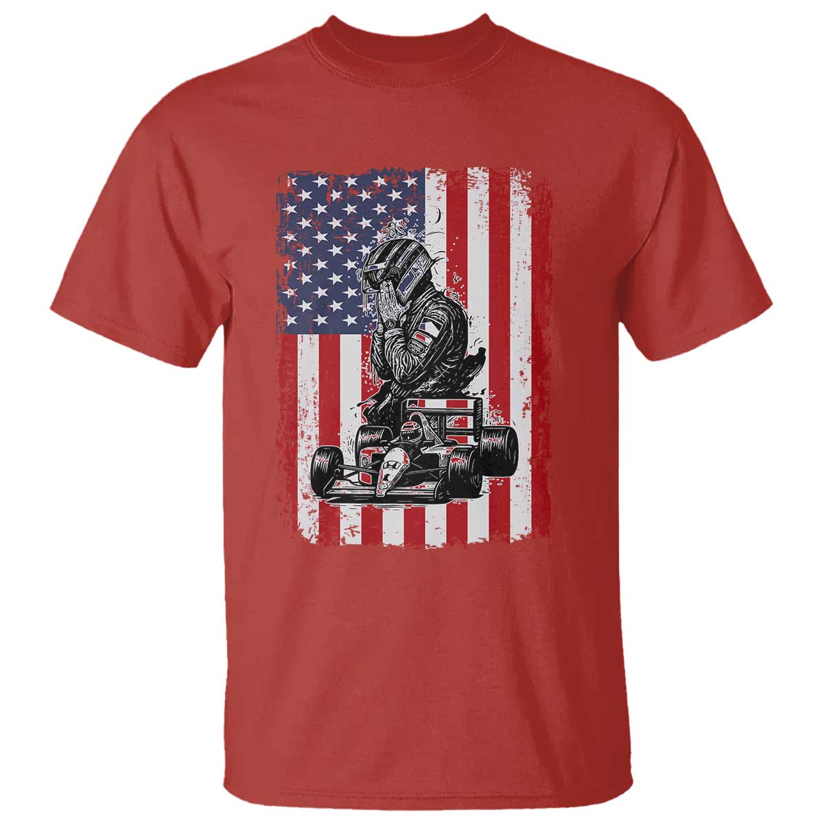 Patriotic Racing Car American Flag Race T Shirt TS14 Red Print Your Wear