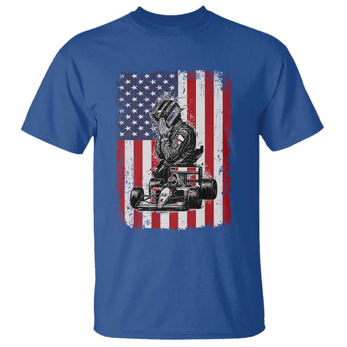 Patriotic Racing Car American Flag Race T Shirt TS14 Royal Blue Print Your Wear