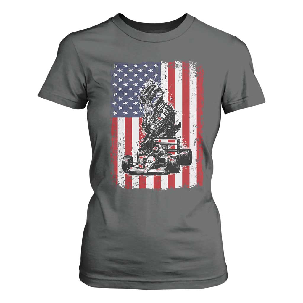Patriotic Racing Car American Flag Race T Shirt For Women TS14 Dark Heather Print Your Wear