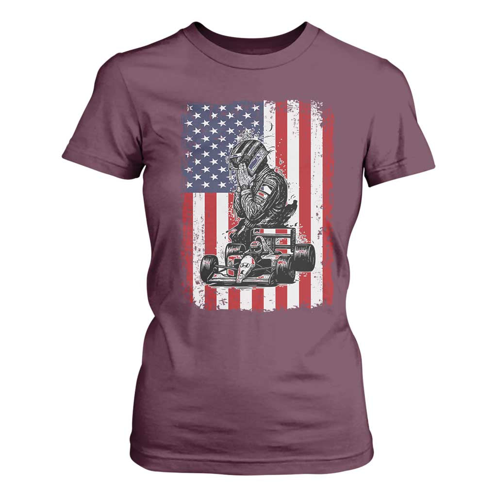Patriotic Racing Car American Flag Race T Shirt For Women TS14 Maroon Print Your Wear