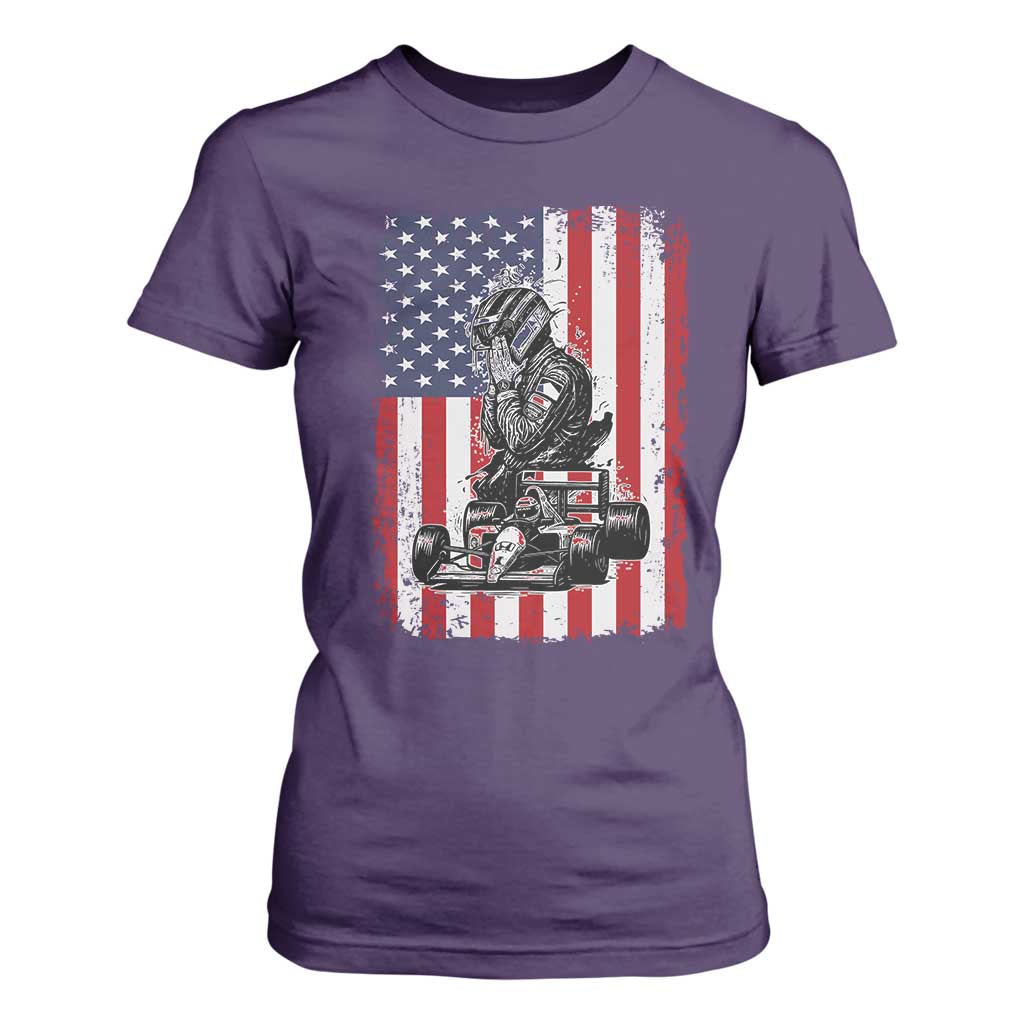 Patriotic Racing Car American Flag Race T Shirt For Women TS14 Purple Print Your Wear