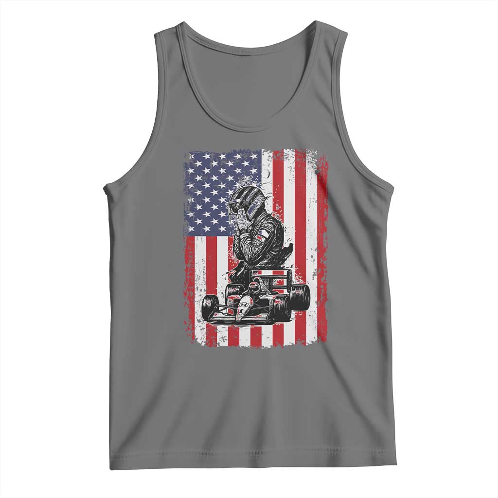 Patriotic Racing Car American Flag Race Tank Top TS14 Black Heather Print Your Wear