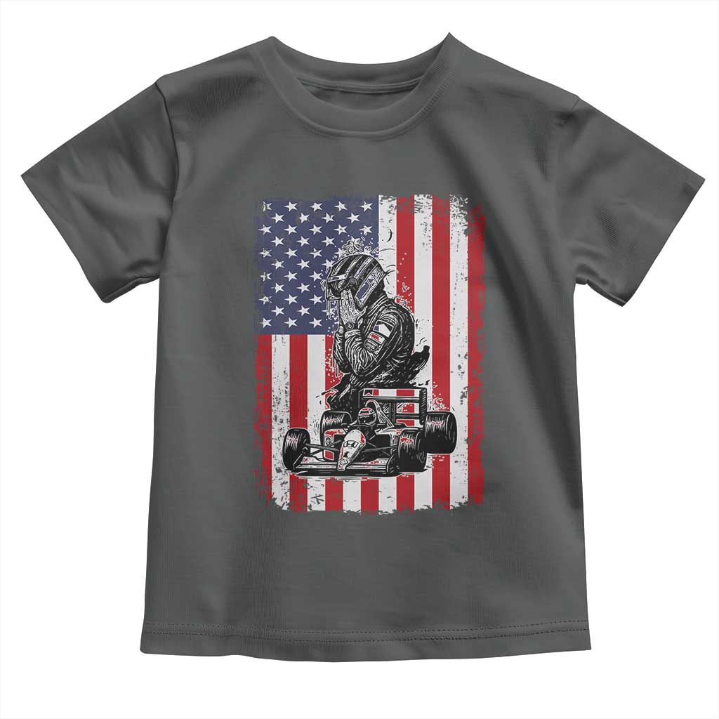 Patriotic Racing Car American Flag Race Toddler T Shirt TS14 Dark Heather Print Your Wear