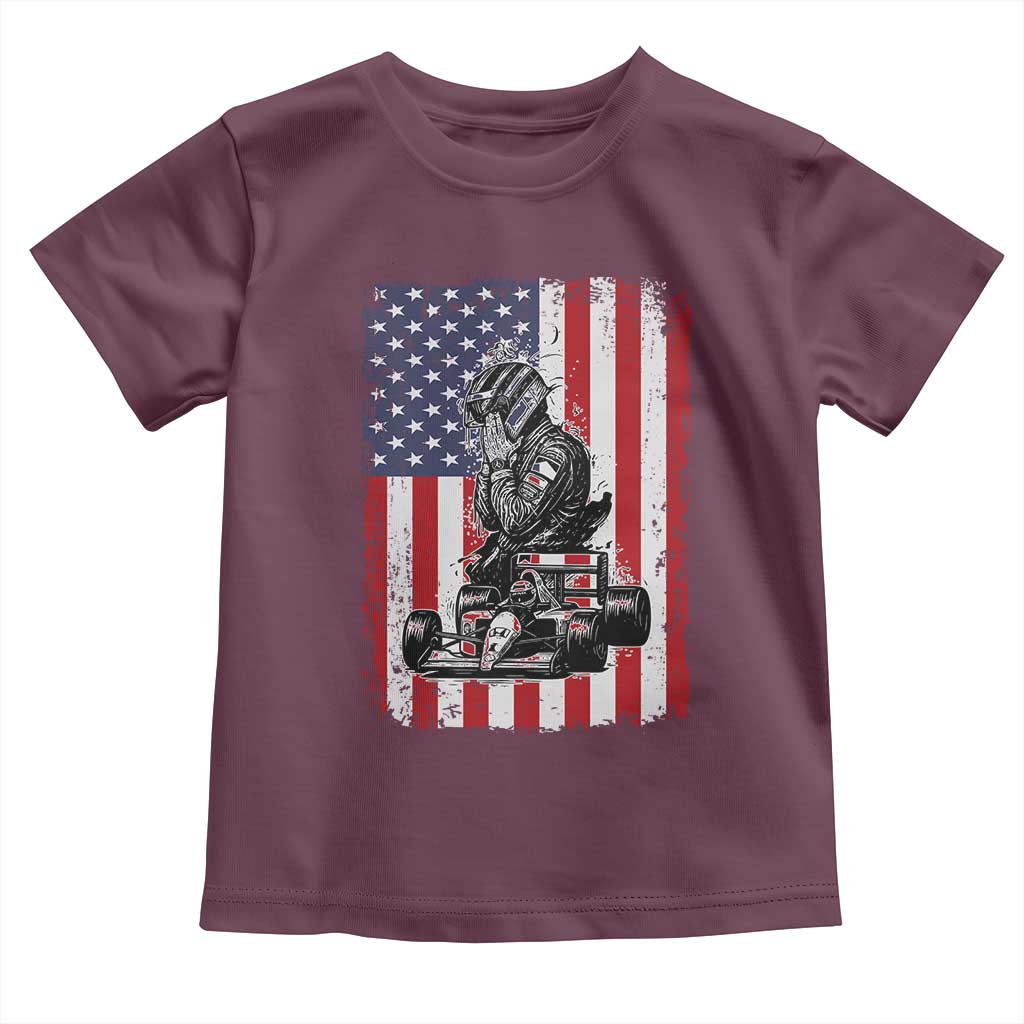 Patriotic Racing Car American Flag Race Toddler T Shirt TS14 Maroon Print Your Wear