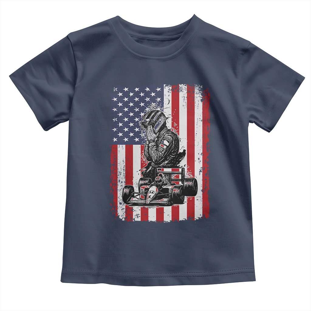 Patriotic Racing Car American Flag Race Toddler T Shirt TS14 Navy Print Your Wear