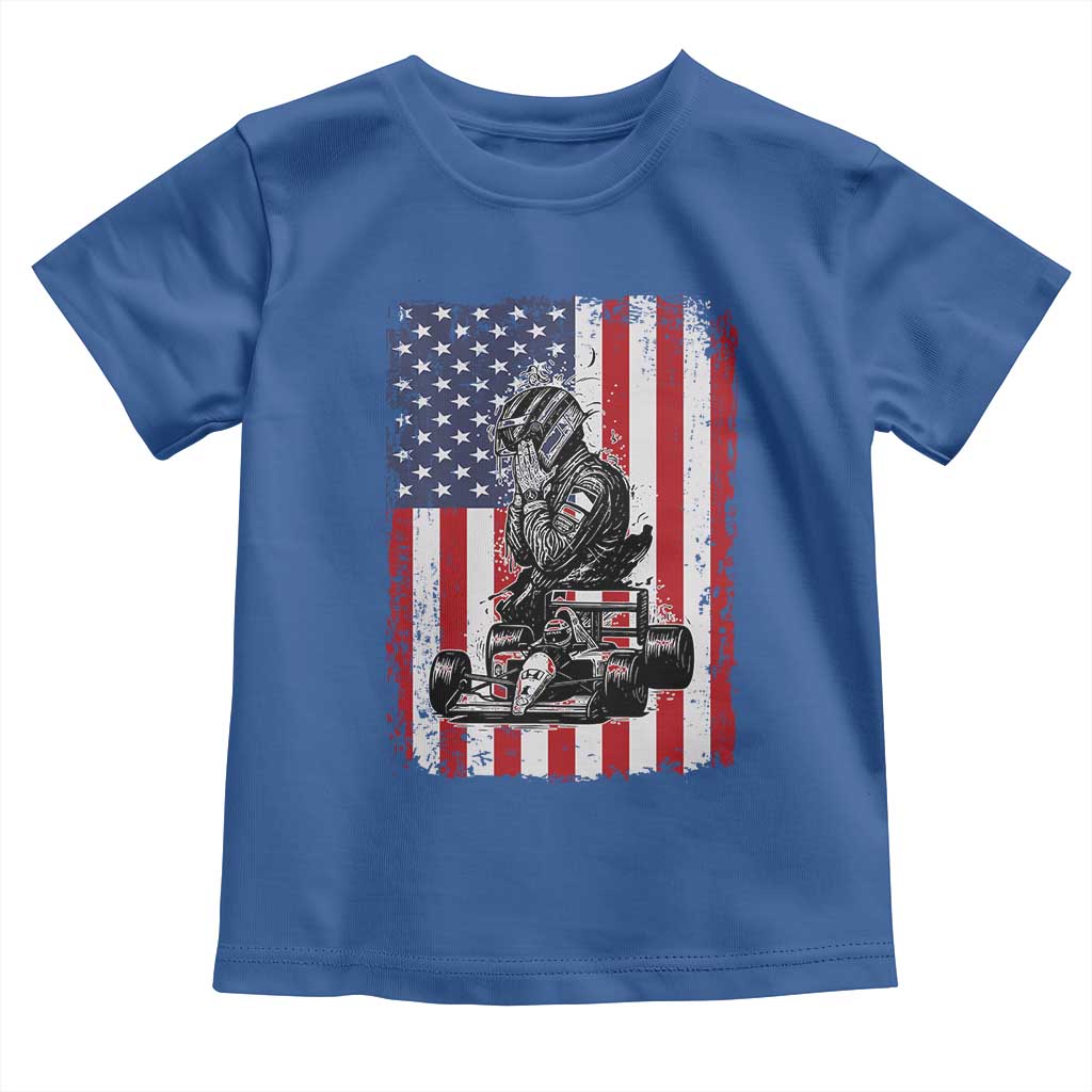 Patriotic Racing Car American Flag Race Toddler T Shirt TS14 Royal Blue Print Your Wear