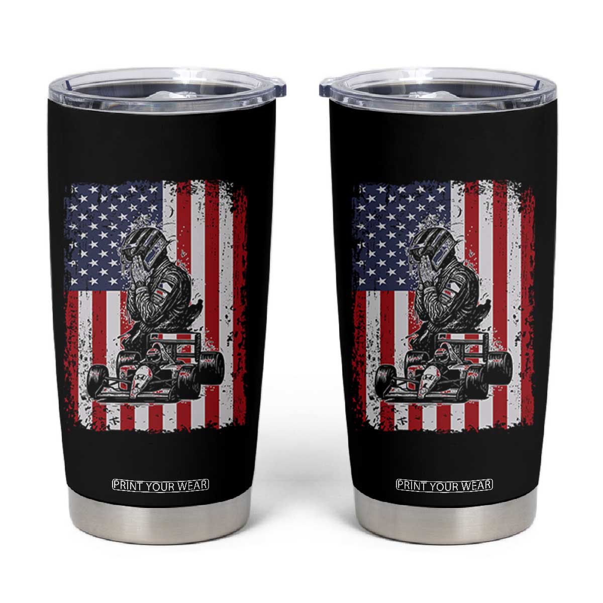 Patriotic Racing Car American Flag Race Tumbler Cup TS14 Black Print Your Wear