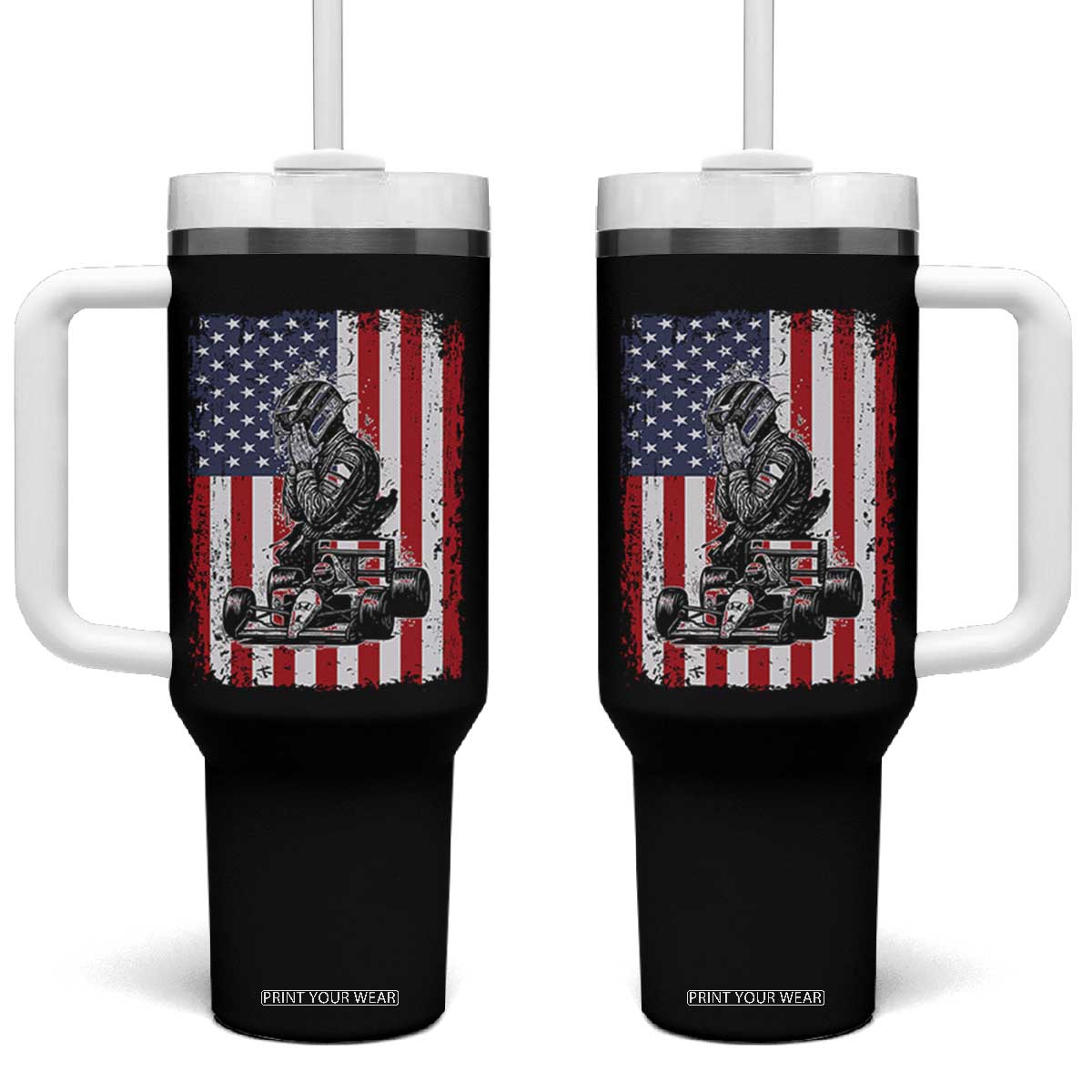 Patriotic Racing Car American Flag Race Tumbler With Handle TS14 One Size: 40 oz Black Print Your Wear