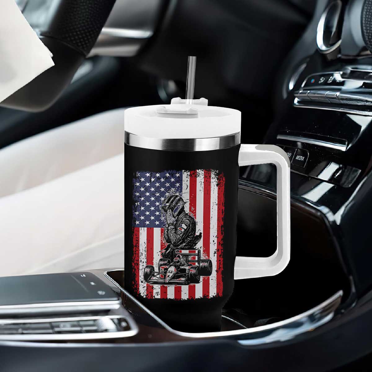 Patriotic Racing Car American Flag Race Tumbler With Handle TS14 Print Your Wear