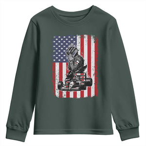 Patriotic Racing Car American Flag Race Youth Sweatshirt TS14 Dark Forest Green Print Your Wear