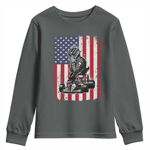 Patriotic Racing Car American Flag Race Youth Sweatshirt TS14 Dark Heather Print Your Wear