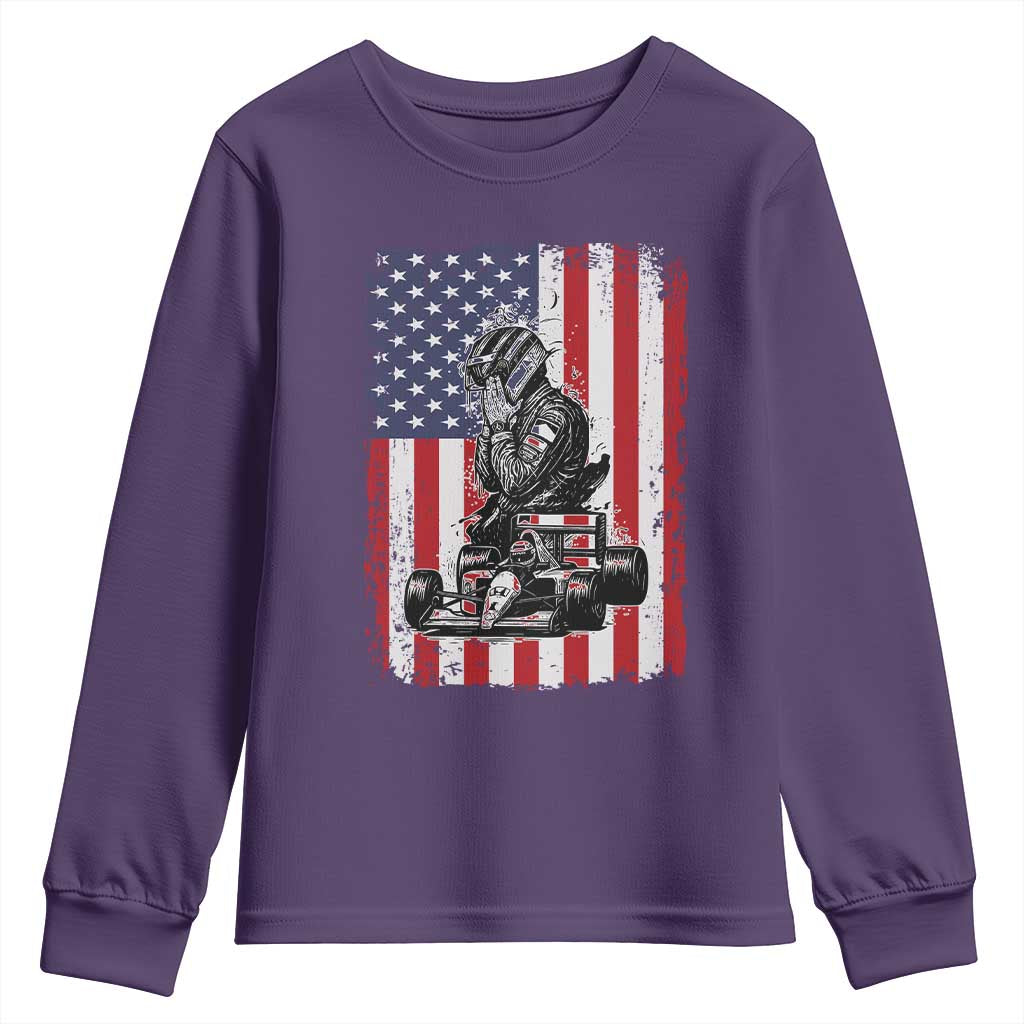 Patriotic Racing Car American Flag Race Youth Sweatshirt TS14 Purple Print Your Wear