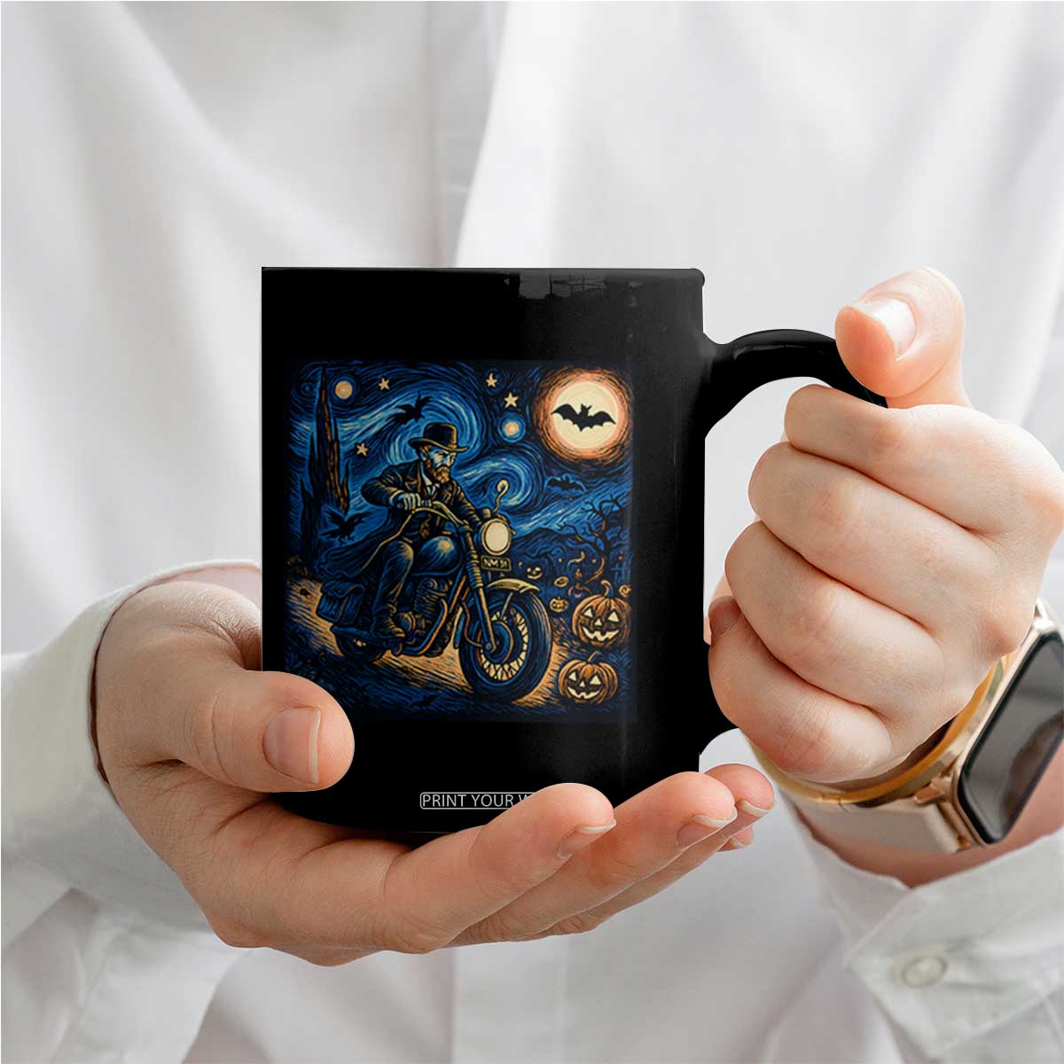 Dirt Bike Coffee Mug Van Gogh Starry Night Halloween Biker TS14 Print Your Wear