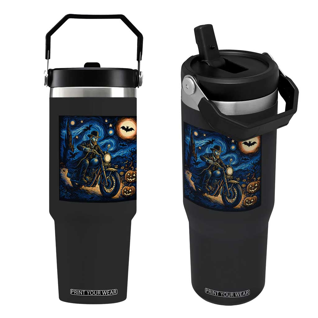 Dirt Bike Flip Straw Tumbler Van Gogh Starry Night Halloween Biker TS14 One Size: 30 oz Black Print Your Wear
