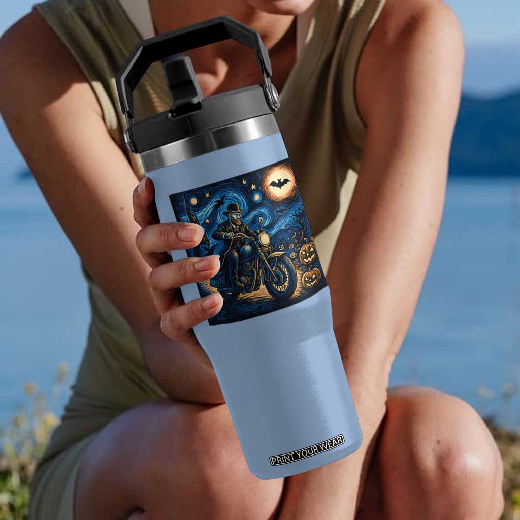 Dirt Bike Flip Straw Tumbler Van Gogh Starry Night Halloween Biker TS14 One Size: 30 oz Light Blue Print Your Wear