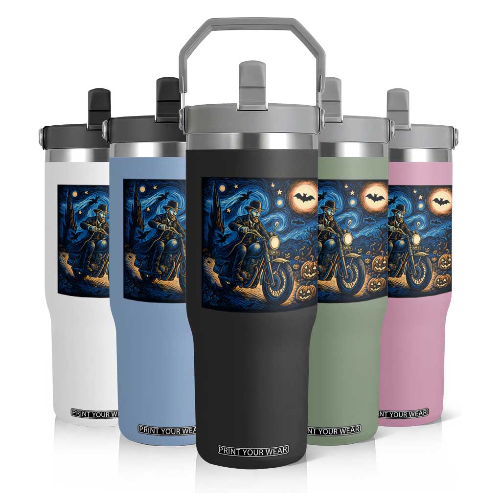 Dirt Bike Flip Straw Tumbler Van Gogh Starry Night Halloween Biker TS14 Print Your Wear