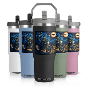 Dirt Bike Flip Straw Tumbler Van Gogh Starry Night Halloween Biker TS14 Print Your Wear