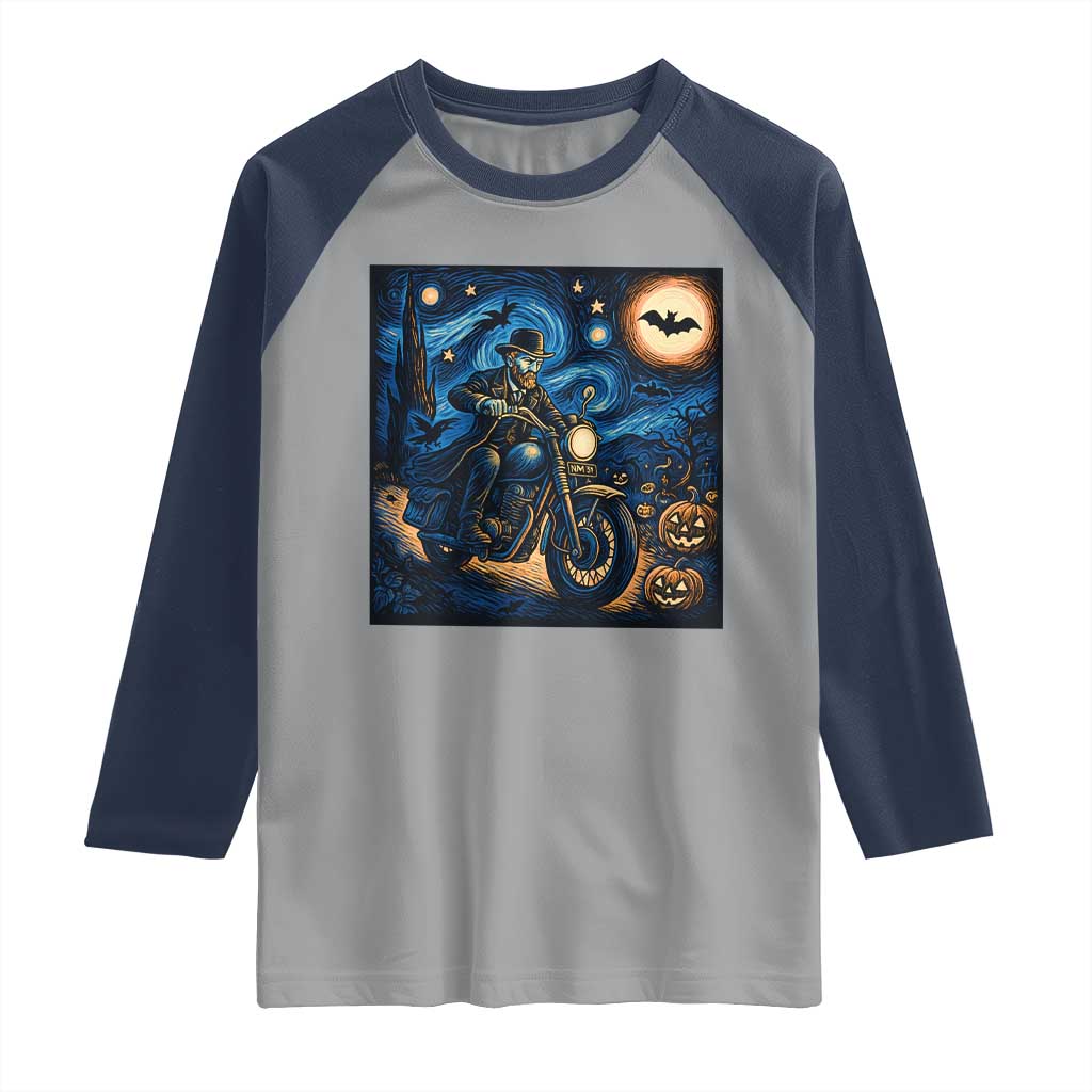Dirt Bike Raglan Shirt Van Gogh Starry Night Halloween Biker TS14 Sport Gray Navy Print Your Wear