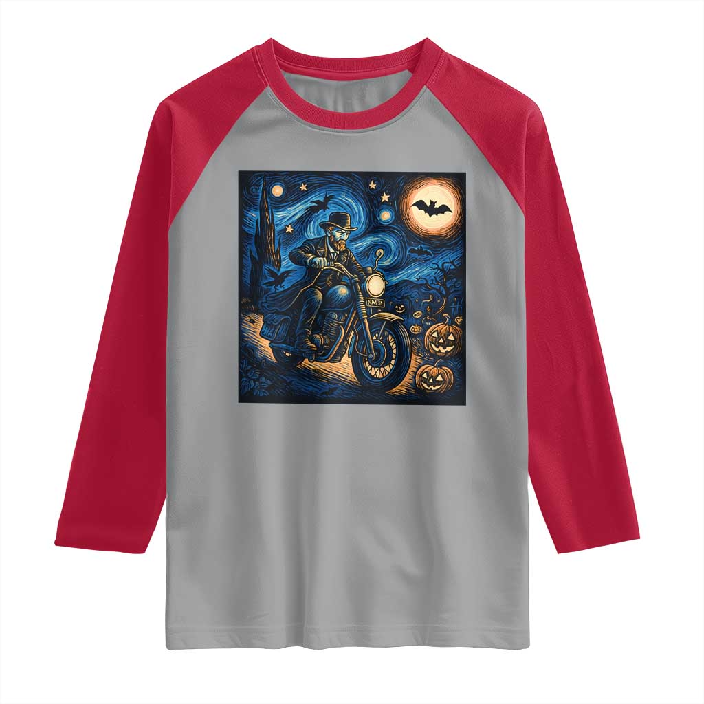 Dirt Bike Raglan Shirt Van Gogh Starry Night Halloween Biker TS14 Sport Gray Red Print Your Wear
