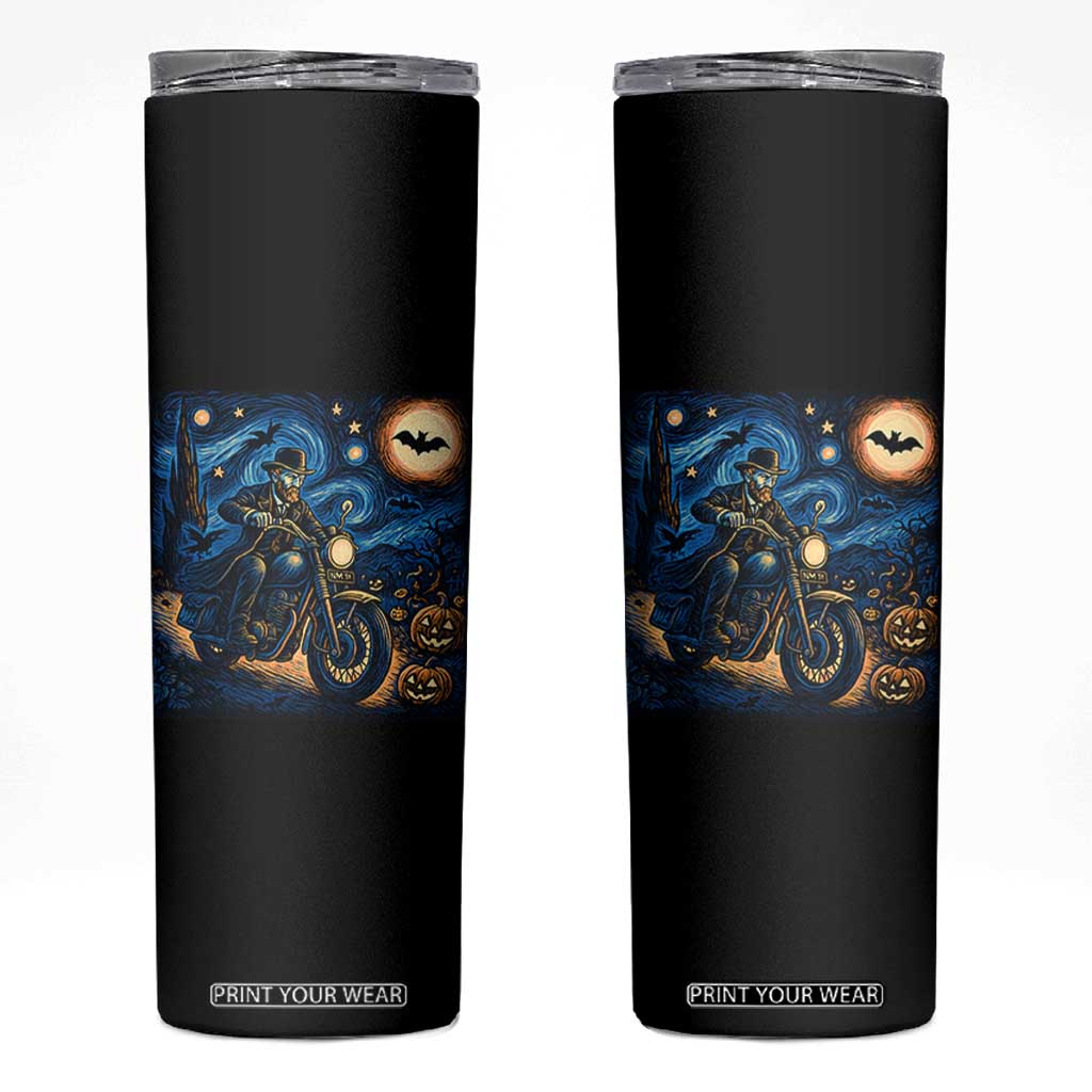 Dirt Bike Skinny Tumbler Van Gogh Starry Night Halloween Biker TS14 Black Print Your Wear