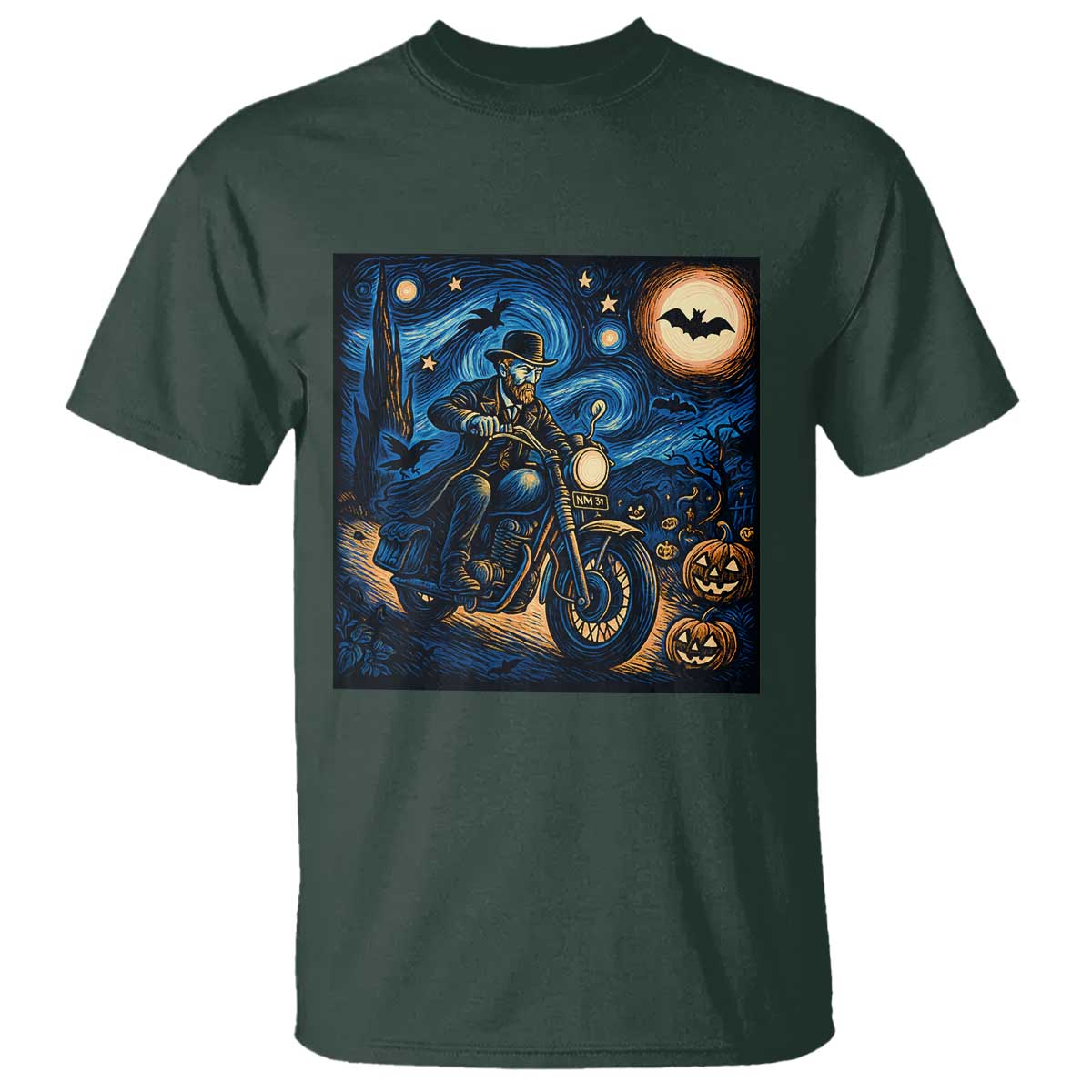 Dirt Bike T Shirt Van Gogh Starry Night Halloween Biker TS14 Dark Forest Green Print Your Wear