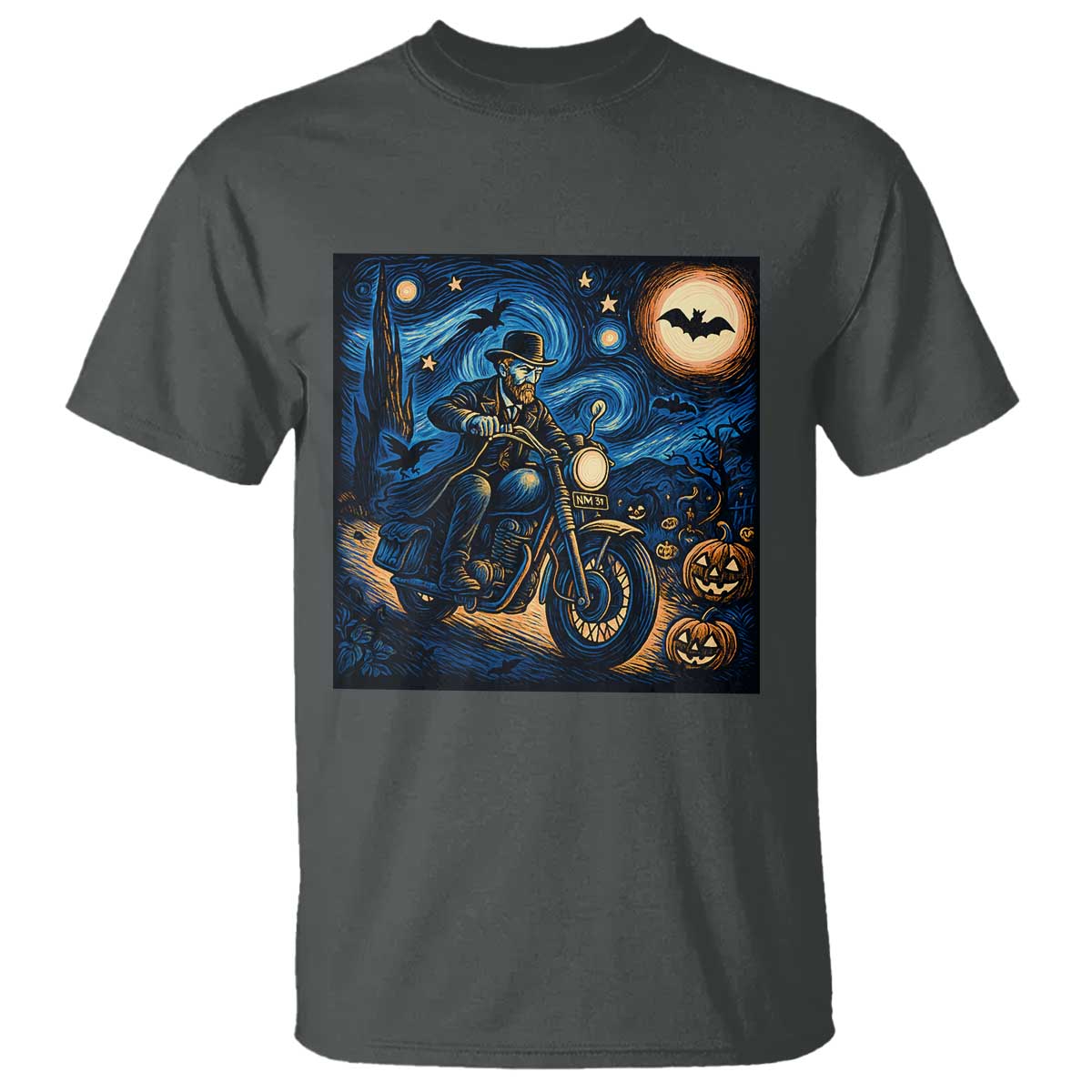 Dirt Bike T Shirt Van Gogh Starry Night Halloween Biker TS14 Dark Heather Print Your Wear