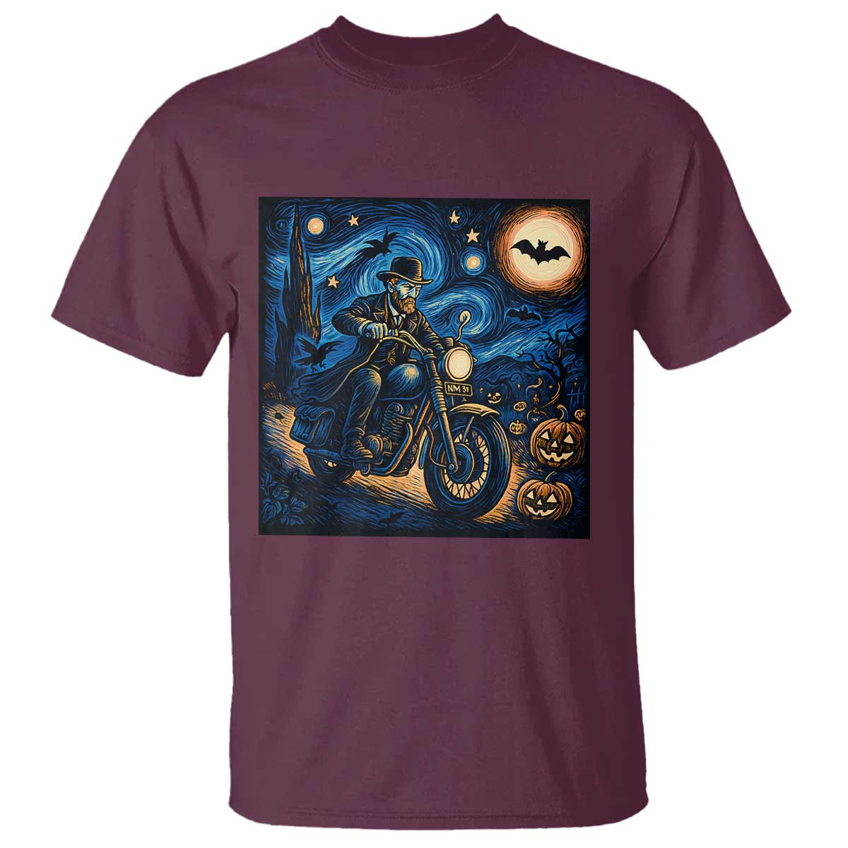 Dirt Bike T Shirt Van Gogh Starry Night Halloween Biker TS14 Maroon Print Your Wear