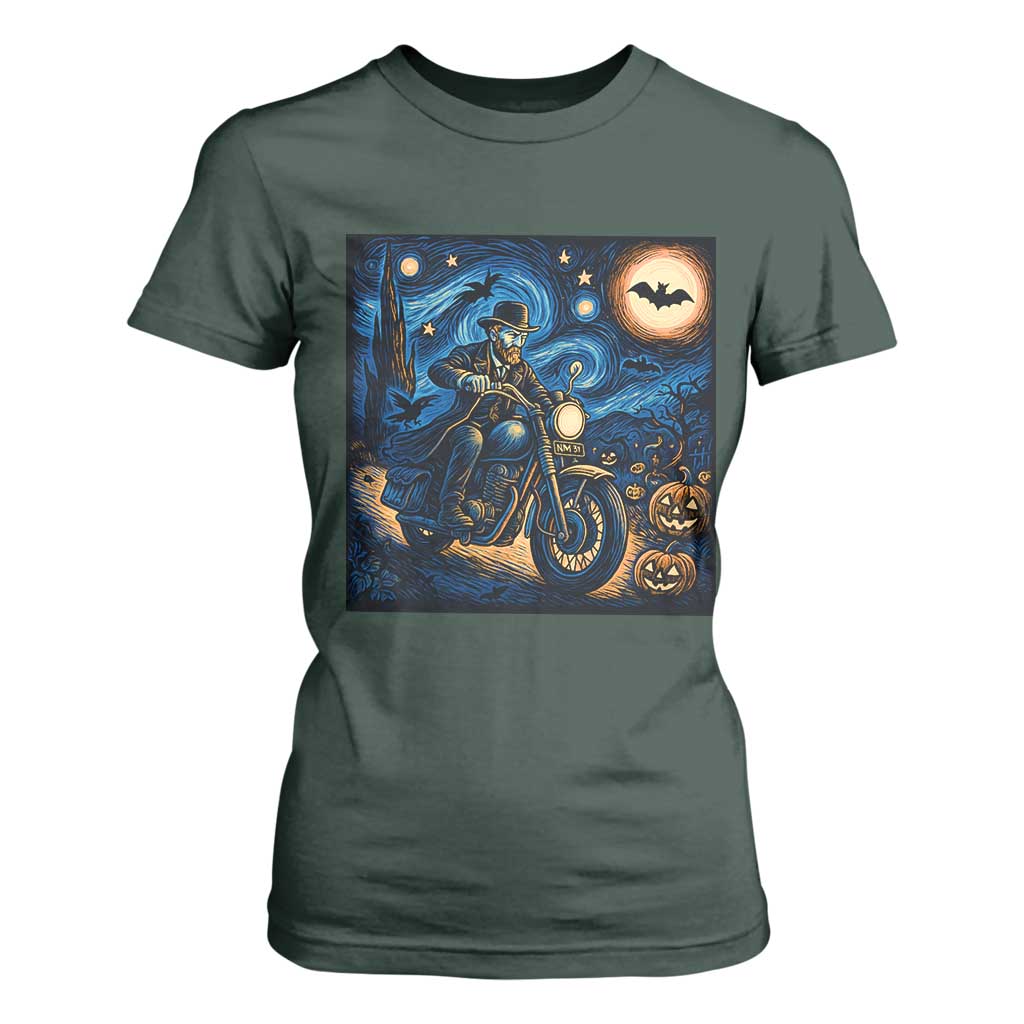 Dirt Bike T Shirt For Women Van Gogh Starry Night Halloween Biker TS14 Dark Forest Green Print Your Wear