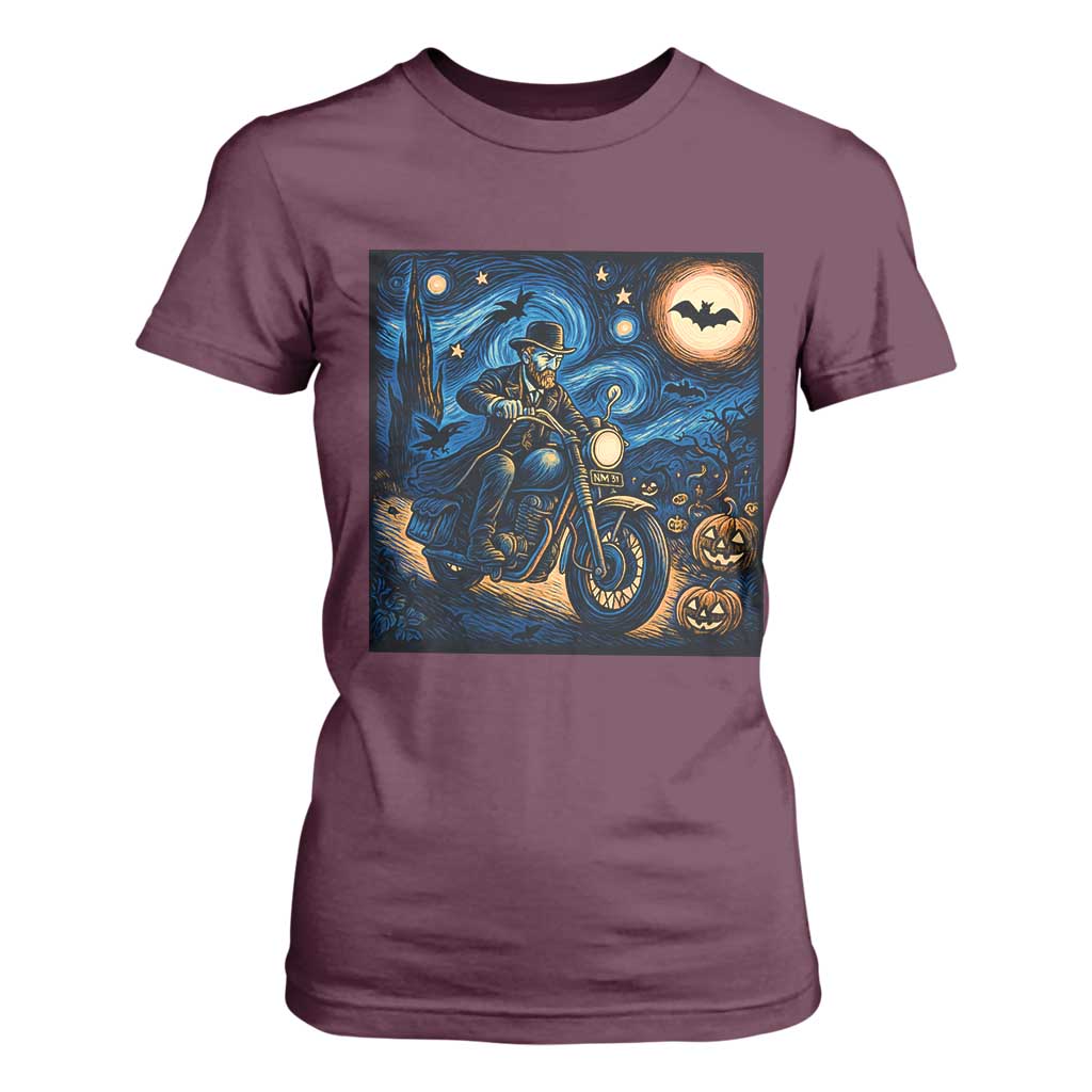 Dirt Bike T Shirt For Women Van Gogh Starry Night Halloween Biker TS14 Maroon Print Your Wear