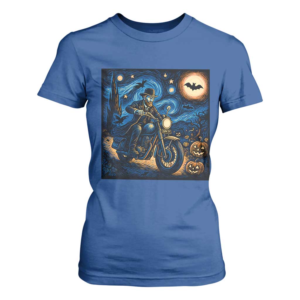 Dirt Bike T Shirt For Women Van Gogh Starry Night Halloween Biker TS14 Royal Blue Print Your Wear
