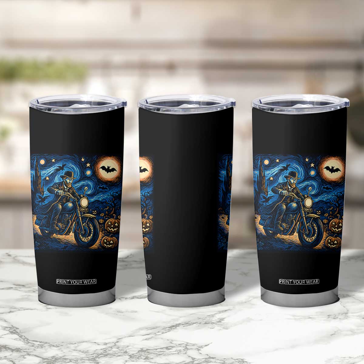 Dirt Bike Tumbler Cup Van Gogh Starry Night Halloween Biker TS14 Print Your Wear