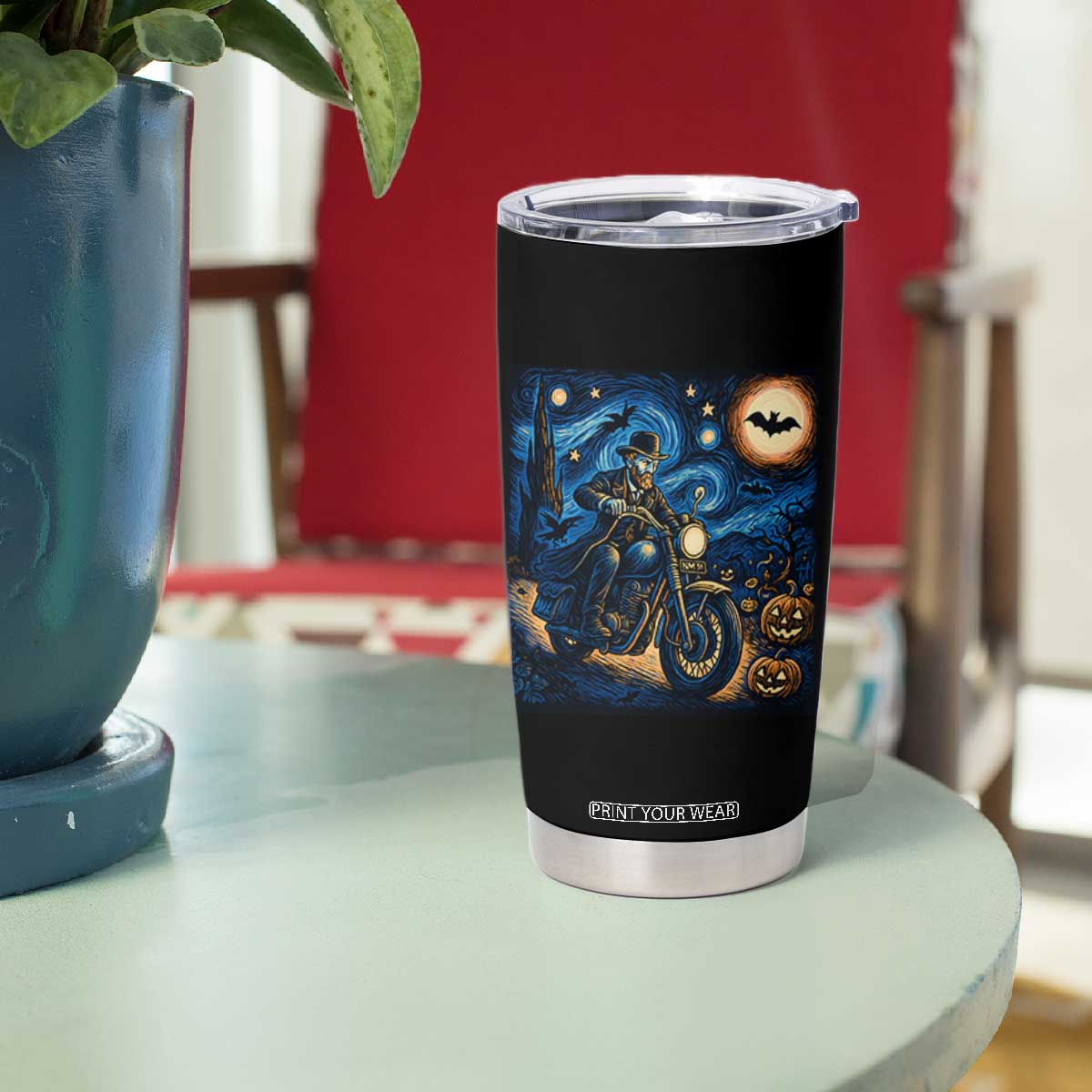 Dirt Bike Tumbler Cup Van Gogh Starry Night Halloween Biker TS14 Print Your Wear
