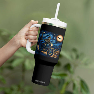Dirt Bike Tumbler With Handle Van Gogh Starry Night Halloween Biker TS14 Print Your Wear