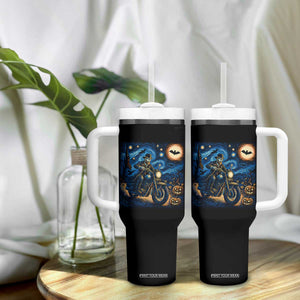 Dirt Bike Tumbler With Handle Van Gogh Starry Night Halloween Biker TS14 Print Your Wear