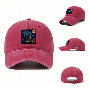 Dirt Bike Washed Cotton Baseball Cap Van Gogh Starry Night Halloween Biker TS14 Washed Cap Universal Fit Red Print Your Wear
