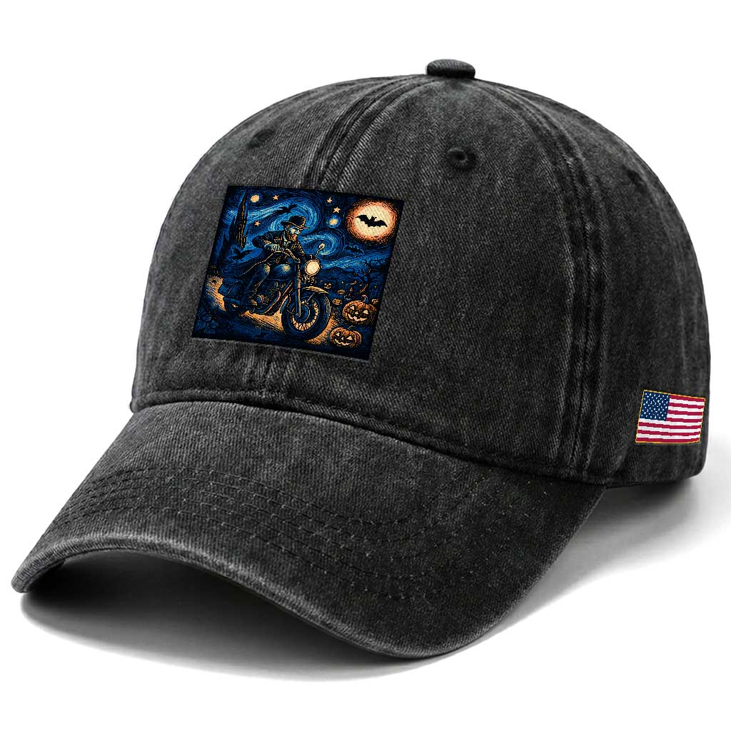 Dirt Bike Washed Cotton Baseball Cap Van Gogh Starry Night Halloween Biker TS14 Print Your Wear