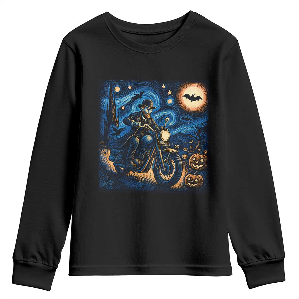 Dirt Bike Youth Sweatshirt Van Gogh Starry Night Halloween Biker TS14 Black Print Your Wear