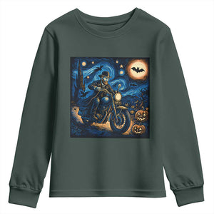 Dirt Bike Youth Sweatshirt Van Gogh Starry Night Halloween Biker TS14 Dark Forest Green Print Your Wear