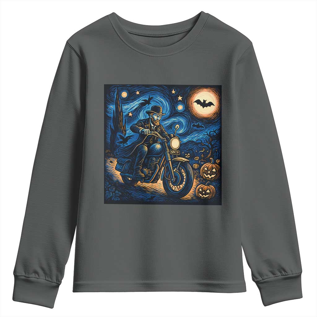 Dirt Bike Youth Sweatshirt Van Gogh Starry Night Halloween Biker TS14 Dark Heather Print Your Wear