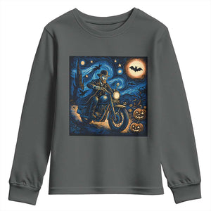 Dirt Bike Youth Sweatshirt Van Gogh Starry Night Halloween Biker TS14 Dark Heather Print Your Wear