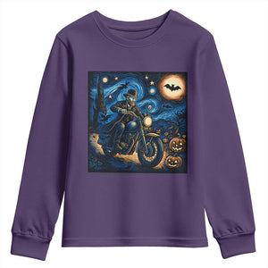 Dirt Bike Youth Sweatshirt Van Gogh Starry Night Halloween Biker TS14 Purple Print Your Wear